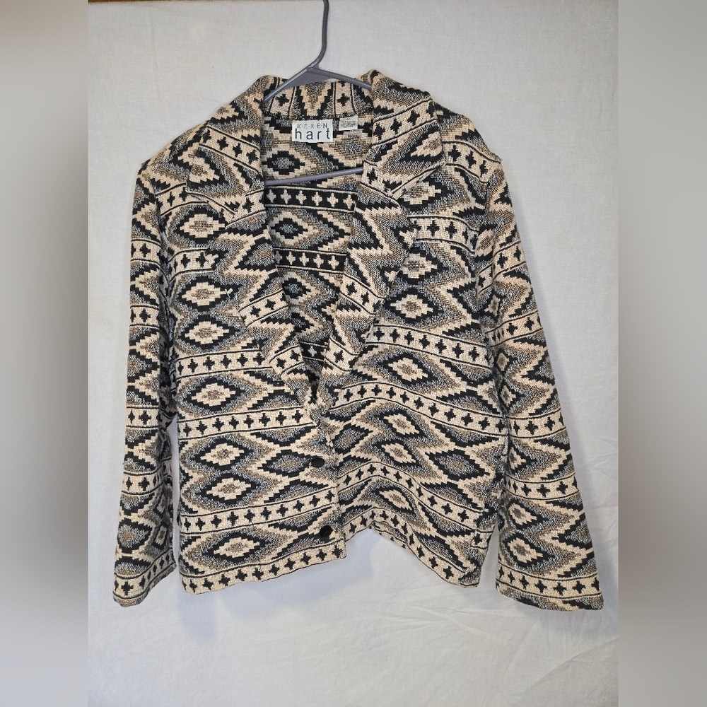 Keren Hart Vintage Tapestry Jacket 2 Button Aztec Southwestern Size LG VTG